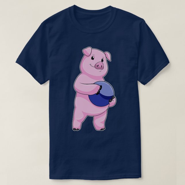 Camiseta Porco na Boliche com Bola de boliche (Frente do Design)