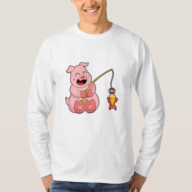 Camiseta Porco na pesca com peixes (Frente)
