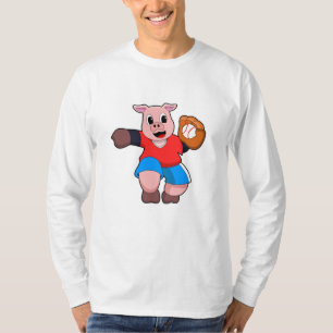 Camiseta Porco no Baseball com luva de Baseball