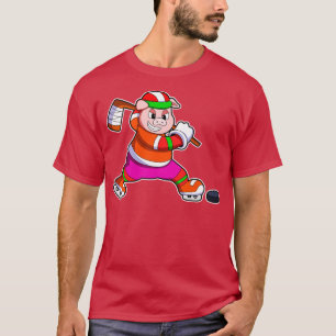 Camiseta Porco no hóquei no gelo com vaso de hóquei no gelo