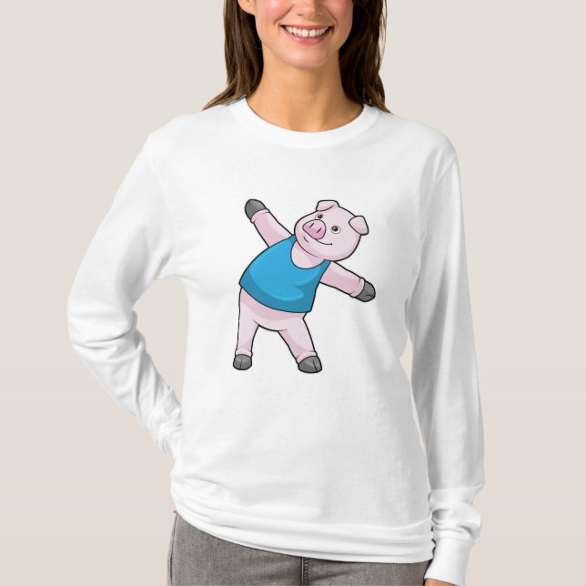 Camiseta Porco no Yoga Stretching (Frente)