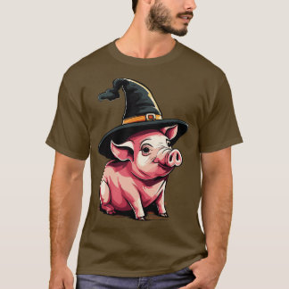 Camiseta Porco num chapéu de bruxas de halloween porco 1