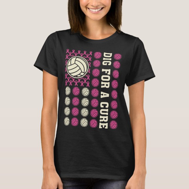 Camiseta Porco Para Cancer De Voleibol Rosa De Fita Cura (Frente)