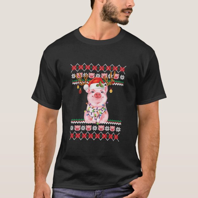 Camiseta Porco Pigmas Engraçado Furioso Vestido de Natal (Frente)