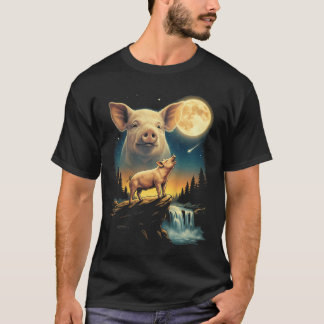 Camiseta Porco Uivando Para a Lua Meme Engraçado 9039S Faze