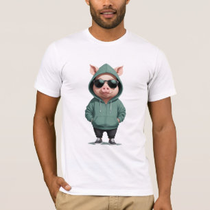 Camiseta Porco Vestindo Hoodie Engraçado Caráter Animal Leg