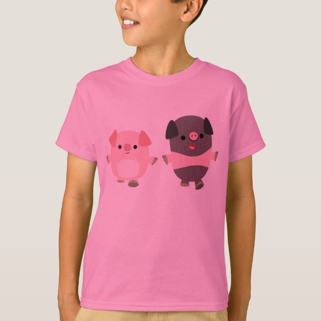 Camiseta Porcos bonitos de cartoon em passeata (Frente)