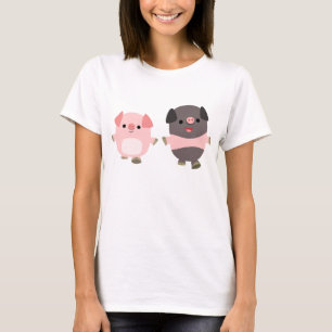 Camiseta Porcos bonitos dos desenhos animados em um t-shirt