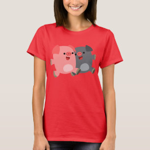Camiseta Porcos de desenho brancos, pretos e brancos, T-Shi
