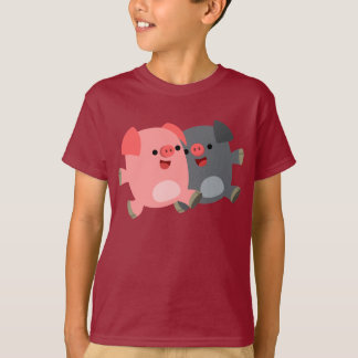 Camiseta Porcos de desenho, preto e branco, de cor branca