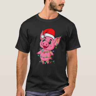 Camiseta Porcos de Natal Pig Lover Vestindo Santa Hat Xmas 