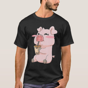 Camiseta Porcos Pig Boba Bubble Tea Anime Kawaii Cute Gift