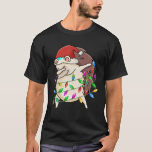 Camiseta Porcupine Dabbing Christmas Lights Xmas Santa Hat