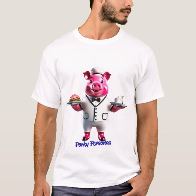 Camiseta Porky Personas tem personagens engraçados de porco (Frente)