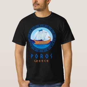 Camiseta Poros, Grécia Desenho de Navio Grego Masculino