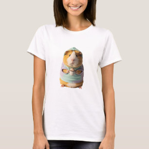 Camiseta Porquinho-da-índia Fofo de Capuz Bebendo Café