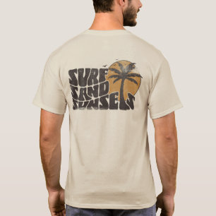 Camiseta Pôrs do sol de areia do Surf Retro Palm Tree Beach
