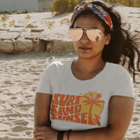 Pôrs do sol de areia do Surf Retro Palm Tree Beach