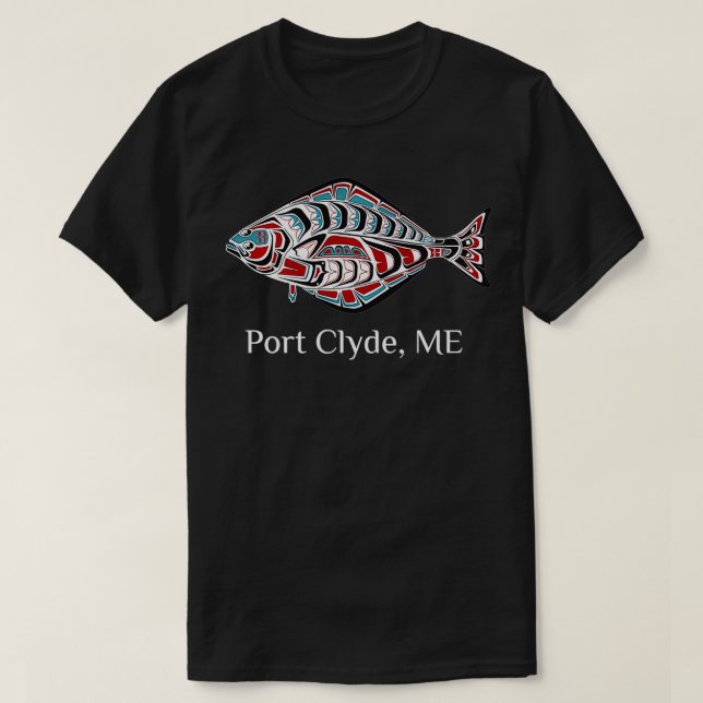 Camiseta Port Clyde Maine Coast Halibut Pescador Native Am (Frente do Design)
