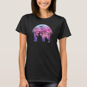 Camiseta Portas e Túmulo de Cemitério com Lua Cheia em Aqua