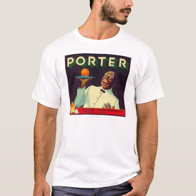 Camiseta Porteiro LabelPorterville alaranjado, CA (Frente)