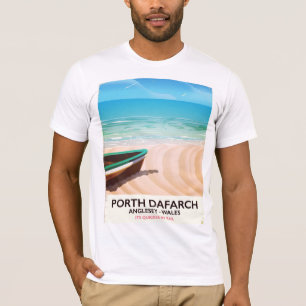 Camiseta Porth Dafarch, poster da praia de Anglesey Galês