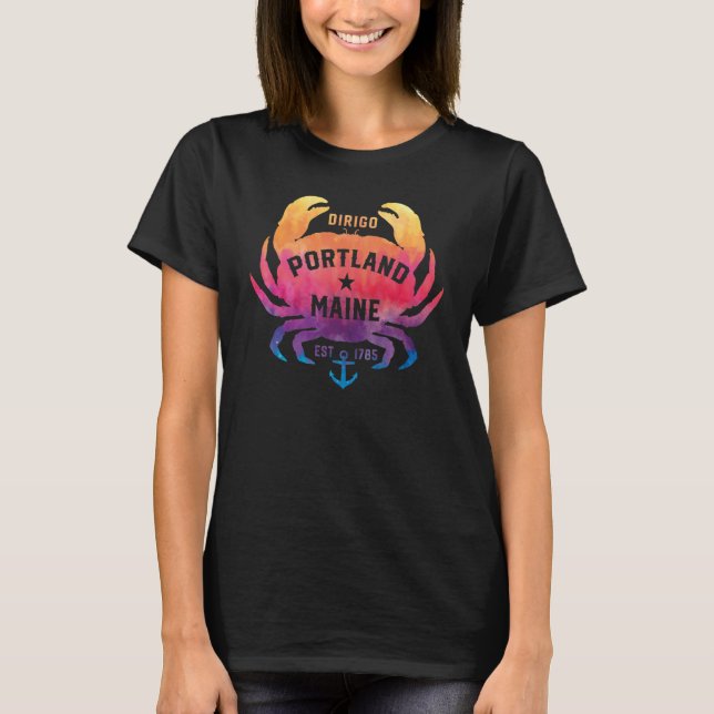 Camiseta Portland Maine Souvenir Dirigo Crab Cute Rainbow T (Frente)
