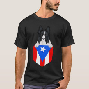 Camiseta Porto Rico Bandeira Borda Collie Cachorro No Bolso