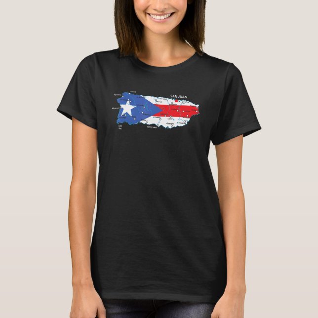 Camiseta Porto Rico, Bandeira, Mapas Com Cidade E C (Frente)