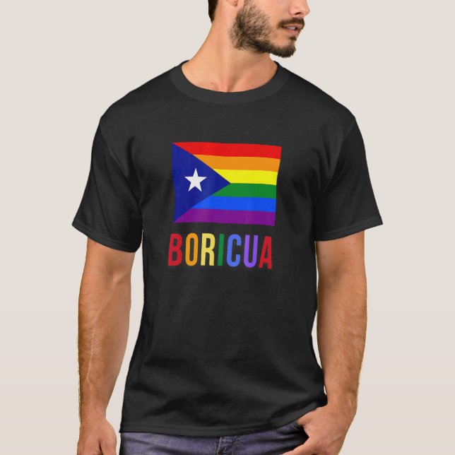 Camiseta Porto Rico Boricua Orgulho gay Lgbt Rainbow Wepa (Frente)