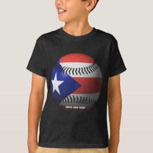 Camiseta Porto Rico Flag cobrindo um beisebol