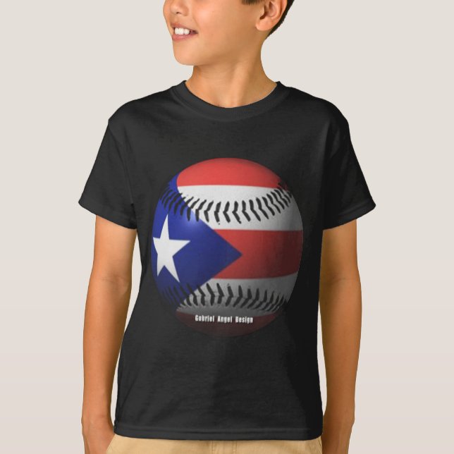 Camiseta Porto Rico Flag cobrindo um beisebol (Frente)