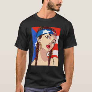 Camiseta Porto Rico Flag Hip Hop Girl Latino Rican Orgulho 