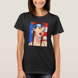 Camiseta Porto Rico Flag Hip Hop Girl Latino Rican Orgulho 