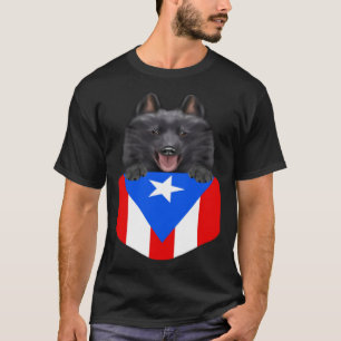Camiseta Porto Rico Flag Schipperke Dog Em Bolso
