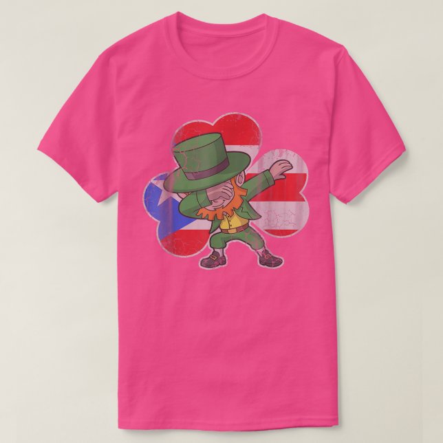 Camiseta Porto Rico Irlandês Dabbing Leprechaun St Patricks (Frente do Design)