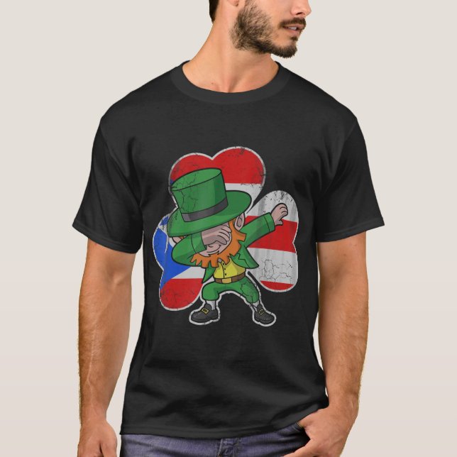 Camiseta Porto Rico Irlandês Dabbing Leprechaun St Patricks (Frente)