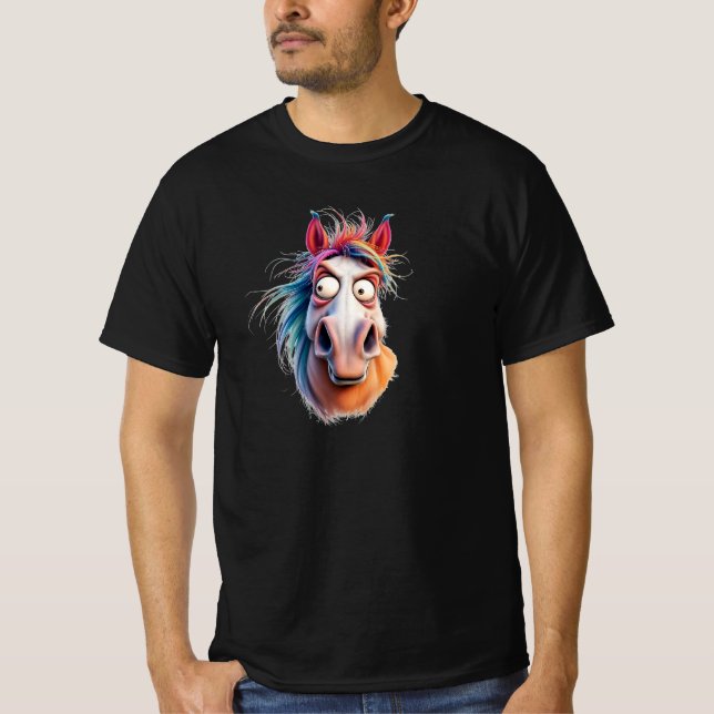 Camiseta Portrait d'un cheval complètement dingue. (Frente)