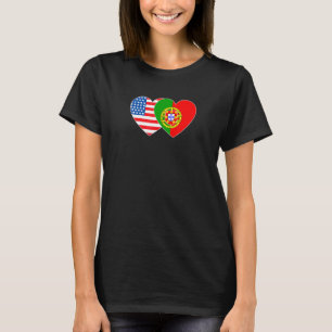 Camiseta Portugal e EUA Flag Twin Heart para a American Por