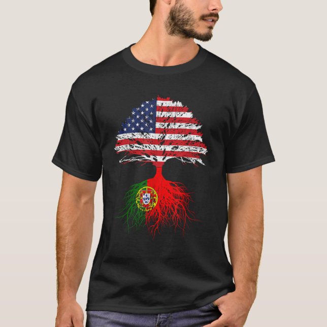 Camiseta Portugal Roots American Grown Portugal Flag Gift (Frente)