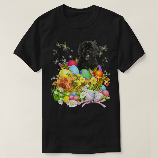 Camiseta Portuguese Water Dog Bunny Dog With Easter Eggs Ba (Frente do Design)