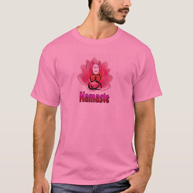 Camiseta Pose da ioga com flor de Lotus "Namaste " (Frente)