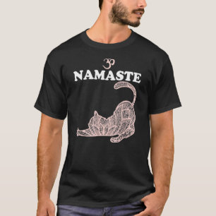 Camiseta Pose de Yoga do Gato Namaste Símbolo Om Engraçado 