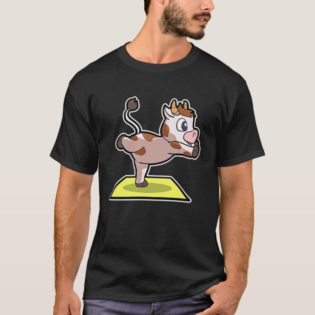 Camiseta Poses de Ioga de Bezerro de Vaca Esporte Ginástica (Frente)