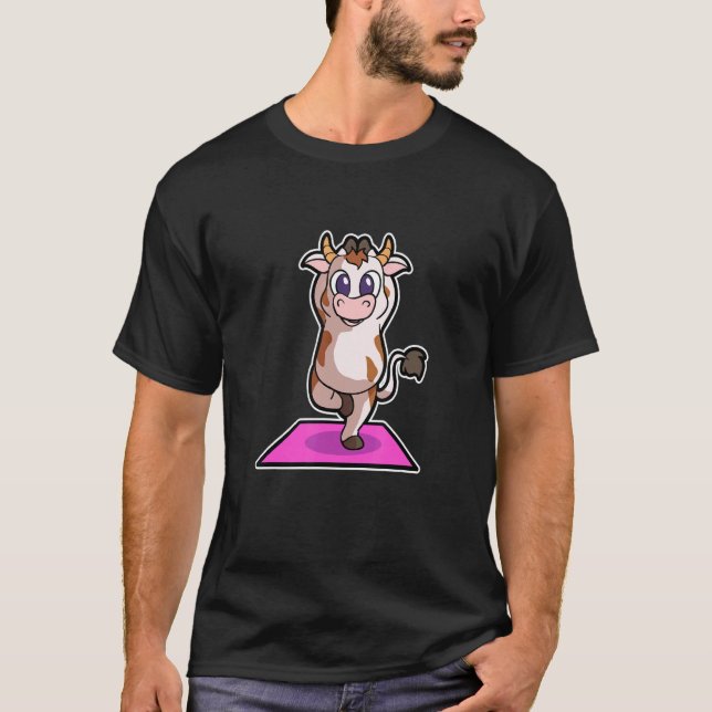 Camiseta Poses de Ioga de Bezerro de Vaca Esporte Ginástica (Frente)