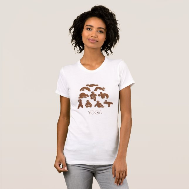Camiseta Poses de Yoga de Pão de Mel (Frente Completa)