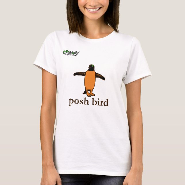 Camiseta poshbird (pinguim marrom) (Frente)