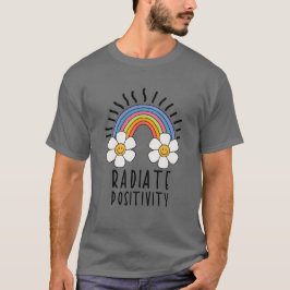 Camiseta Positividade radiada | Arco-Íris e flores colorida