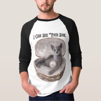 Camiseta Posso Ver a Sua Alma Design Divertido de Gato Azul