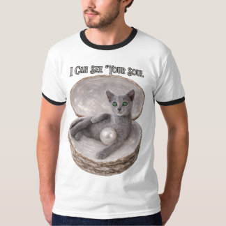 Camiseta Posso Ver a Sua Alma Design Divertido de Gato Azul
